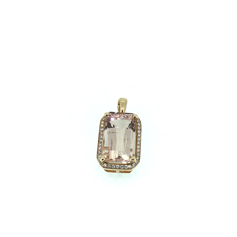 

ANI 18K Rose Gold (AU750) Wedding Pendant 5.682 ct Morganite I-J/SI Real Side Diamond Women Necklace Fine Engagement Jewelry