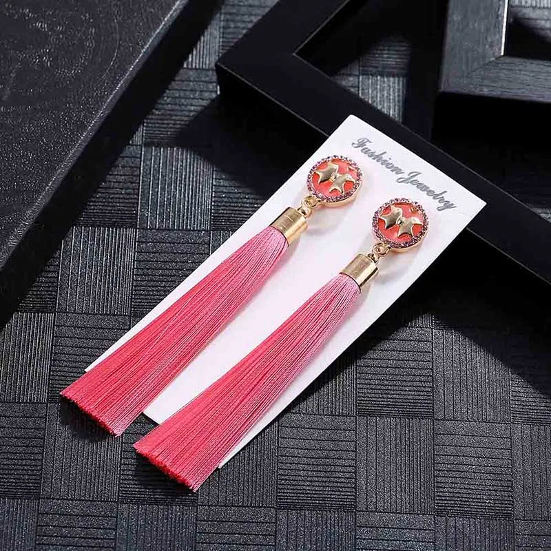 E5912 Trendy Drop Earrings ButterflyWomenLongBohemianBlueSilkBalckDangleMetalBohoGold Tassel Earrings 2018 Jewelry