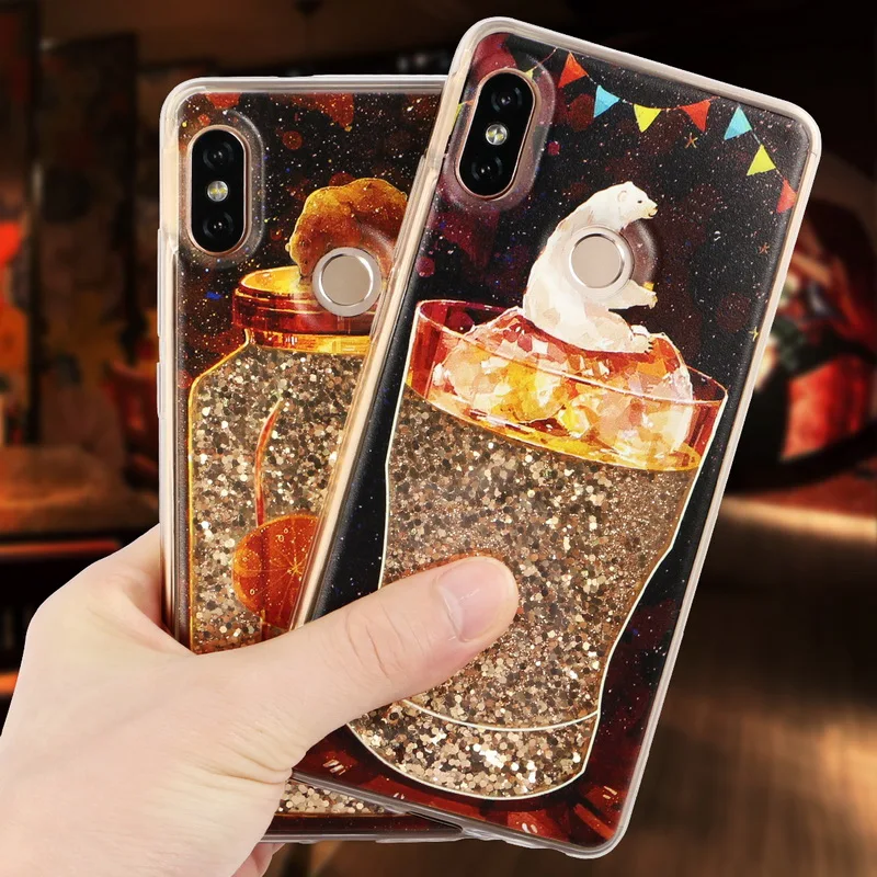 

Cute Cartoon Bear Bottle Case For Xiaomi Redmi Note 5 Pro 5 Plus 6 S2 Glitter Liquid Quicksand Back Cover For Xiaomi Mi A1 A2