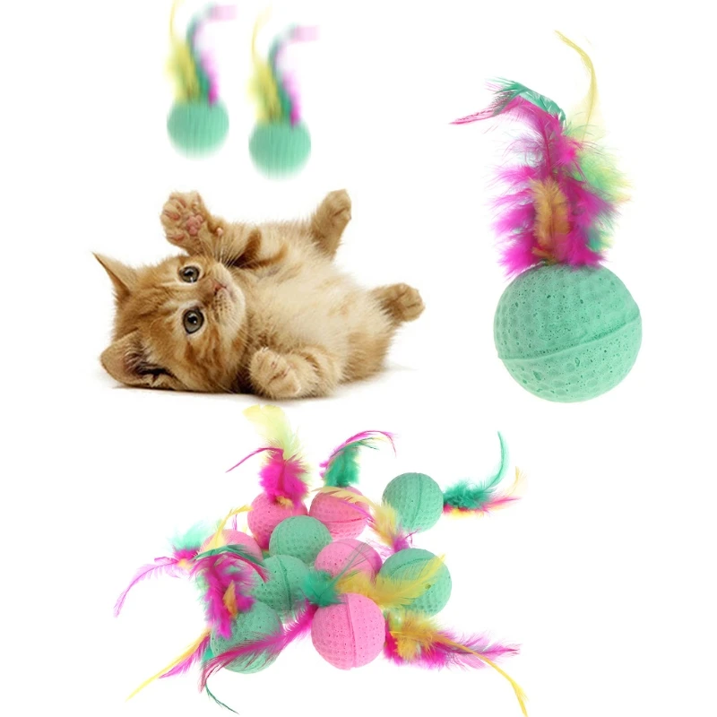 OOTDTY 10 Pcs Pet Toy Latex Balls Colorful Chew For Dogs Cats Puppy Kitten Soft Feather Foam