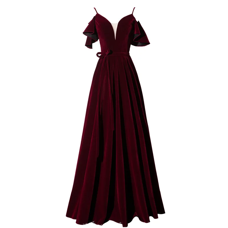 Новые Модные Элегантные Бархатные спагетти вечернее платье на бретельках длинное платье на выпускной вечерние платье торжественное