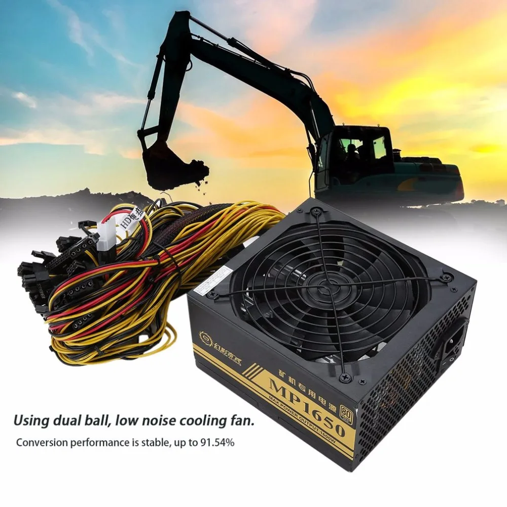 1600W Modular Power Supply For 6 GPU Eth Rig Ethereum Coin Mining Miner Machine with Low Noise Cooling Fan for Miner and Server