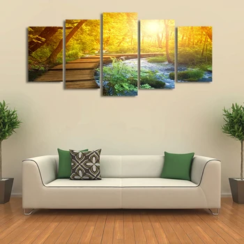 

Real Cuadros Decoracion 5 Pcs(no Frame) Forest Landscape Picture Print Painting On Canvas Wall Art Home Decor Living Room