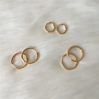 

Trendy gold color plating Plain Stainless Steel textured Hoop Earring for Unisex Women Man Daily Wearing