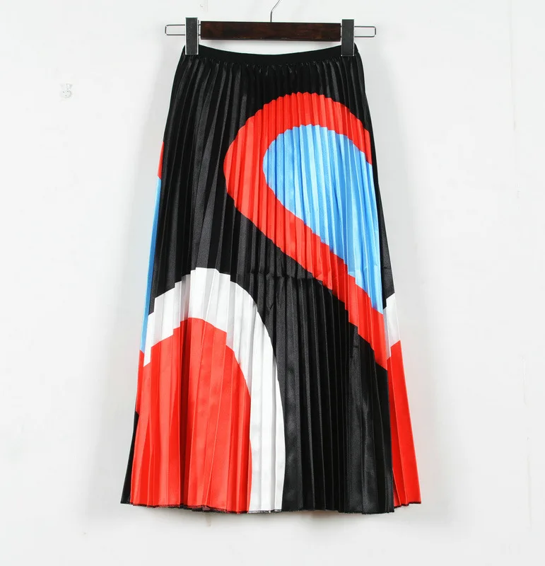

Skirts Woman 2019 New Woman Spring Contrast Color Patchwork Striped Long Pleated Skirt Elastic High Waist Maxi Skirt Streetwear