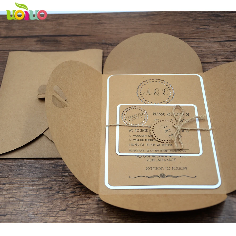 50 наборов Необычные ручной работы крафт свадебное приглашение из бумаги карты для свадьбы и вечерние украшения Печать Роскошные винтажные приглашения