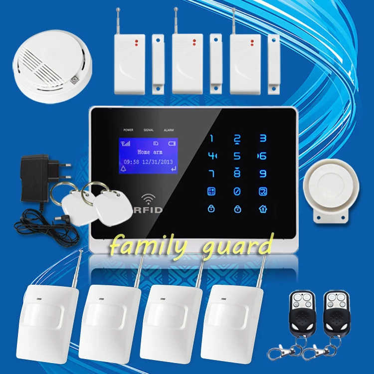 DHL Free Shipping!latest Special offer APP Wireless GSM SMS TEXT RFID Touch Keypad Menu screen Alarm System with Smoke Sensor