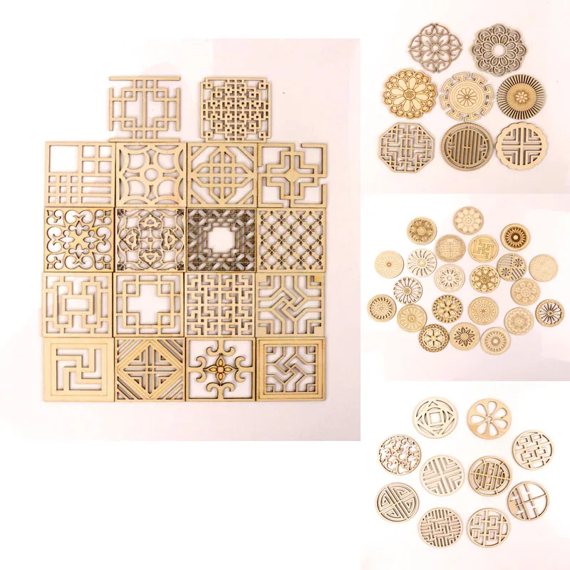 

Chinese style Retro Frame Wooden Pattern Round Square Scrapbooking Craft Handmade Accessory Sewing Home Decor DIY 64mm MZ262