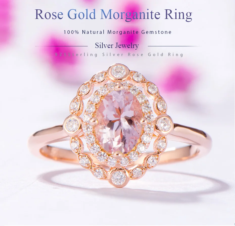 Kuolit 0.7CT натуральный морганит драгоценный камень кольца для женщин 925 пробы серебро розовое золото кольцо Свадьба Помолвка хорошее ювелирное изделие