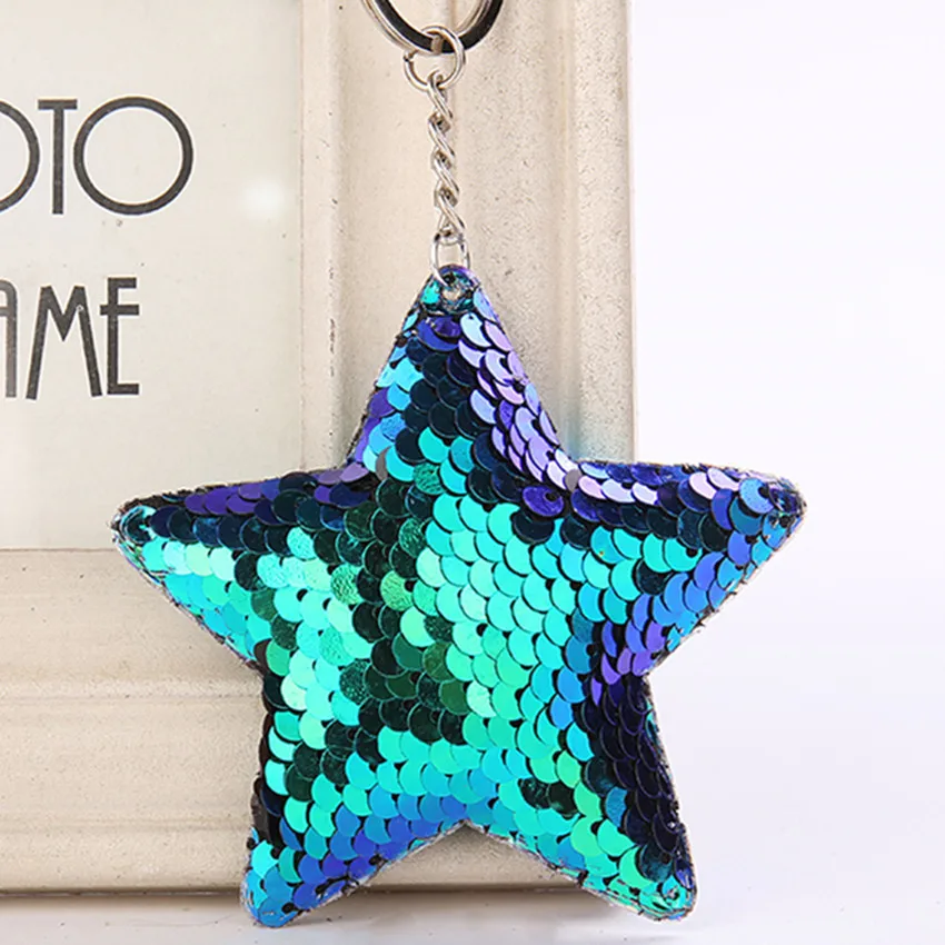 

Cute Chaveiro Star Keychain Glitter Pompom Sequins Key Chain Gifts for Women Llaveros Mujer Car Bag Accessories Key Ring 6C2355