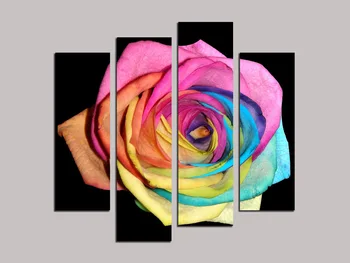 

High quality 4pcs Oil Painting On Canvas about "Colorful rose" home Decor Modern living room decoration wall stickers RM4-034