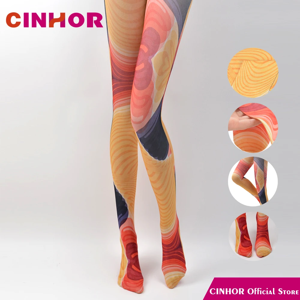 

CINHOR Vortex Color Personalized Stockings Pantyhose Spring Color Stockings Design Pattern Tide Female