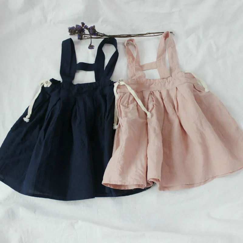 

Girl Summer Dress Linen Kids Girls Sweet Vintage Linen Dress Korean Fashion Linen Clothings