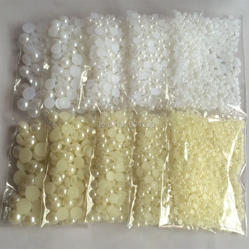 

Free Shipping LANZZAY 2000pcs/lot Mix 5 Sizes Half Round Flat Back Imitaiton Pearls Jewelry Garment Beads DIY Craft