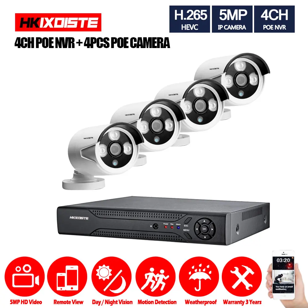 8CH POE сети NVR CCTV Системы комплект Поддержка 16*5 Мп IP Камера P2P ИК IP67 открытый погодостойкий для охранного видеонаблюдения набор - Цвет: 4CH NVR .4 Cameras