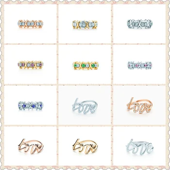 

SHINETUNG Original 100% S925 Sterling Silver Sixteen Stone Love Font Trendy Rings Women Logo Fine High-End Jewelry Holiday Gift