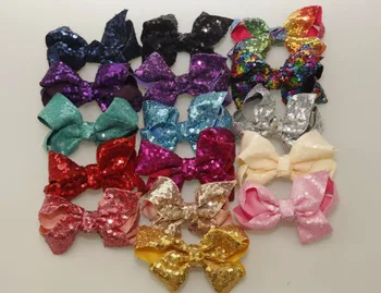 

wholesale 10Pcs/lot 5" Rainbow Sequin Bow with Clip Girls Handmade Boutique Bling Bows Barrettes Hairgrips Kids Hair Accessories