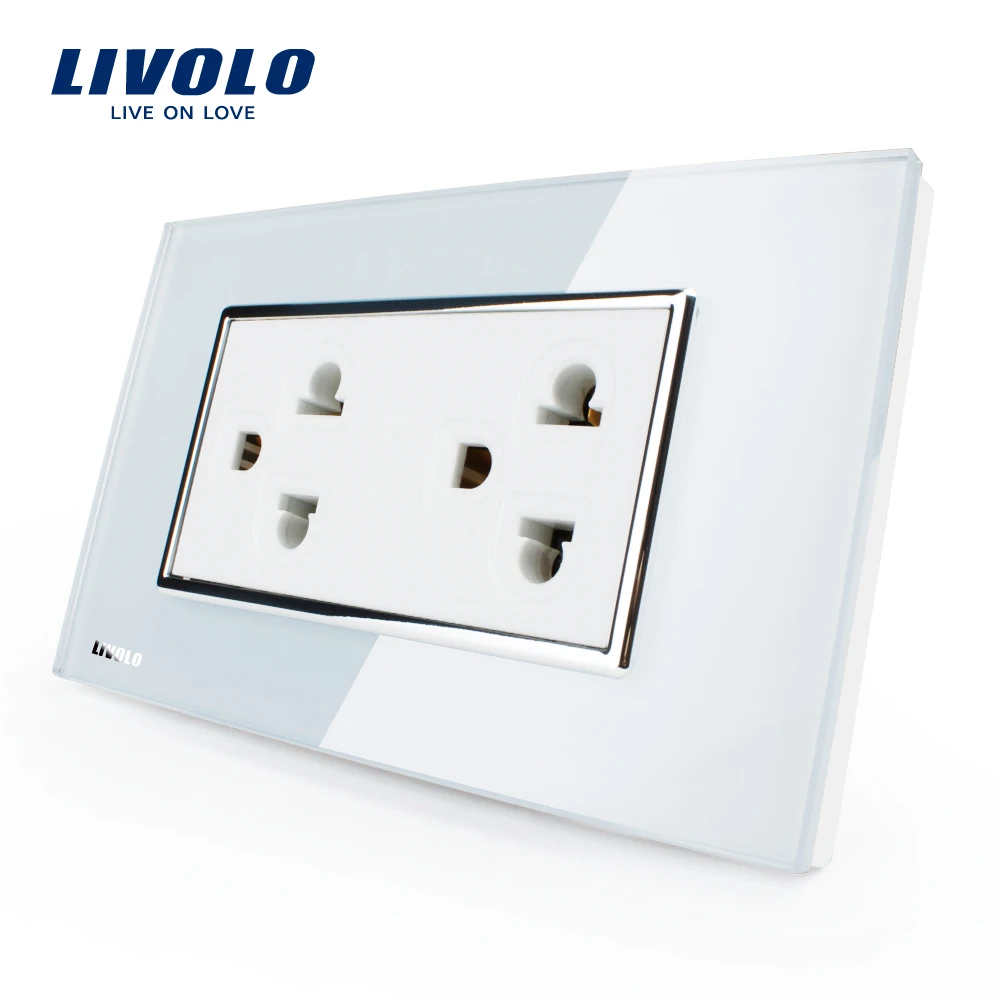 Livolo US standard US Socket(15A), белое/черное Хрустальное стекло, AC 110~ 220 В, настенные Powerpoints без вилки, VL-C3C2CUS-81/82