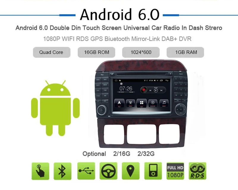 Cheap Android 2Din 7inch DVD Car Audio Navigation System For Benz S W220 (1999-2006) Benz CL-W215(1998-2005) With Car Multimedia Playe 1