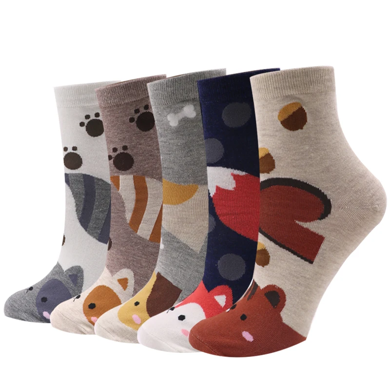 

5 pairs Fashion Woman Socks Winter Winter Cotton Socks Funny Squirrel Cat Footprints Animal Socks Thermal Soft Meias Femininas