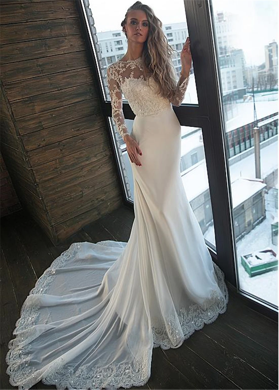 slim fitting wedding dresses with sleeves