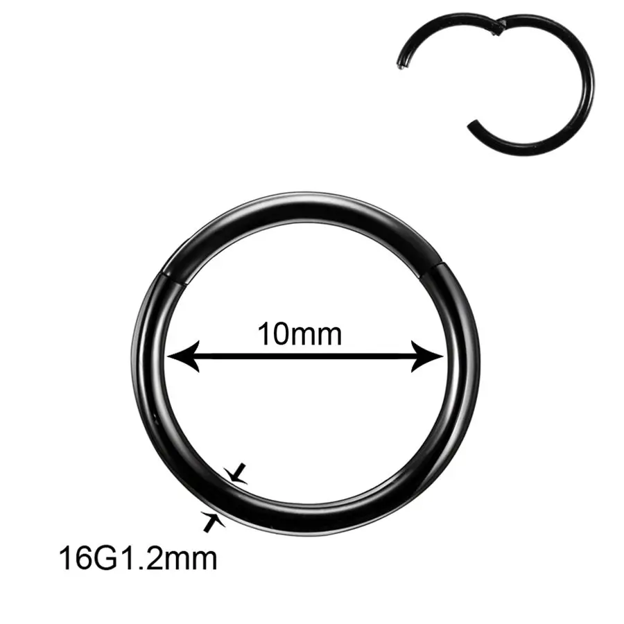 50 шт./лот титановые сегментные шарнирные кольца Перегородка носа кликер пирсинг для носа, губ, ушей хрящевая спираль брови ювелирные изделия для пирсинга тела - Окраска металла: Black v 1.2x10mm