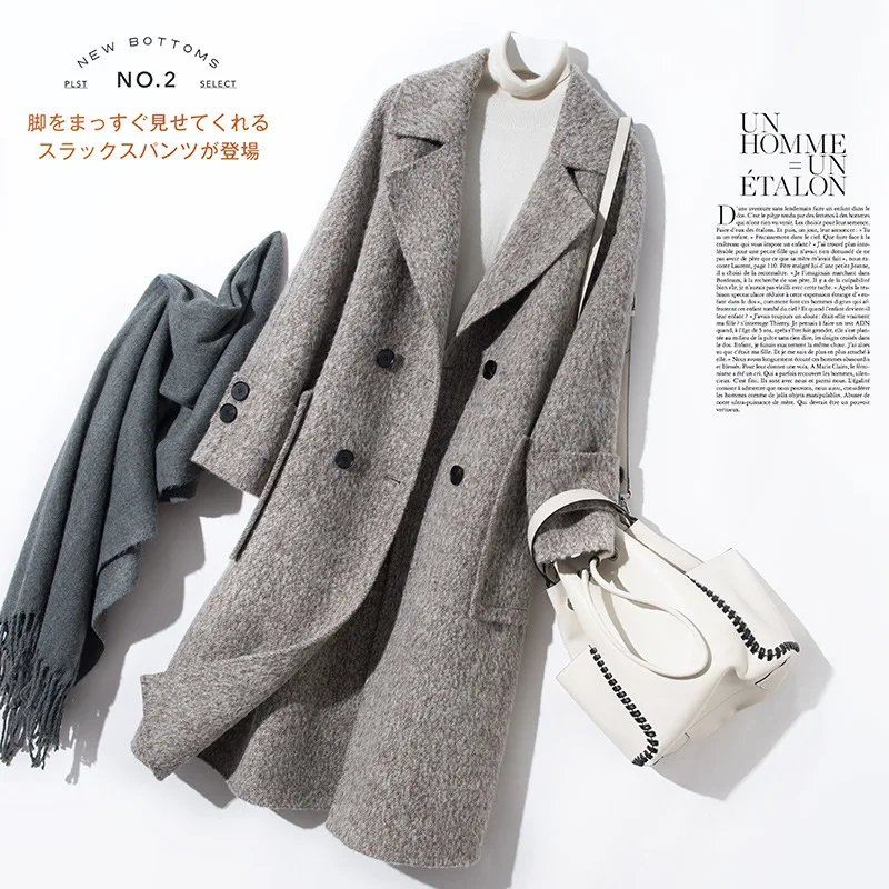 

High Quality Cashmere 2018 New Yak Mix Color Double Faced Coat Casual Female Long Section Solid Color Korean Version Coat Tide