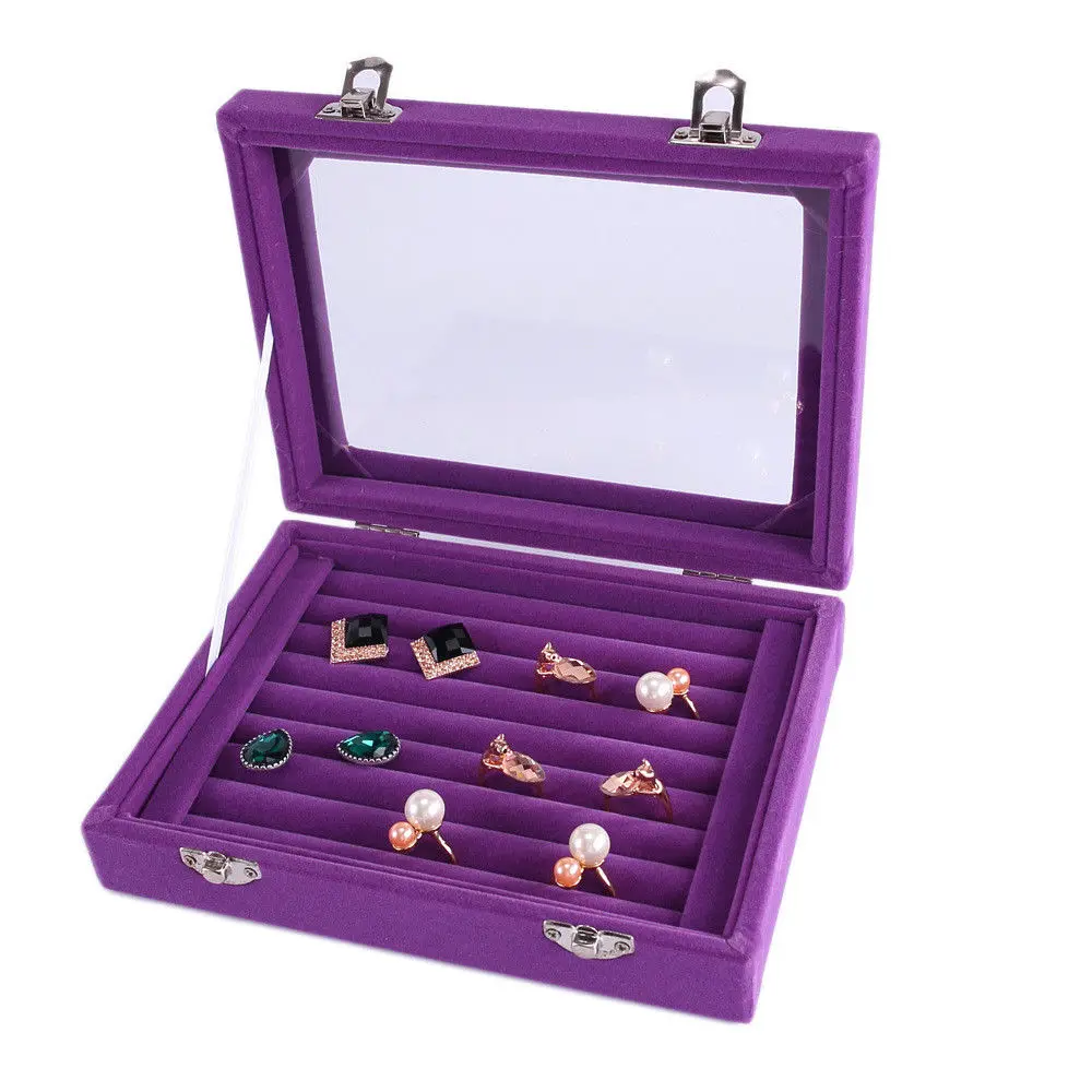 Шкатулка для украшений/Органайзер для хранения ювелирных изделий, чехол для кольца и сережек, Подарочная коробка для ювелирных изделий - Цвет: Purple