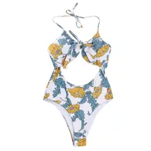 Women Sexy One Piece Bikini Halter V-Neck Boho Floral Printed Monokini Hollow Out Tie Knot Front Backless Swimsuit Ruffles Patch Women Sexy One Piece Bikini Halter V-Neck Boho Floral Printed Monokini Hollow Out Tie Knot Front Backless Swimsuit Ruffles Patch