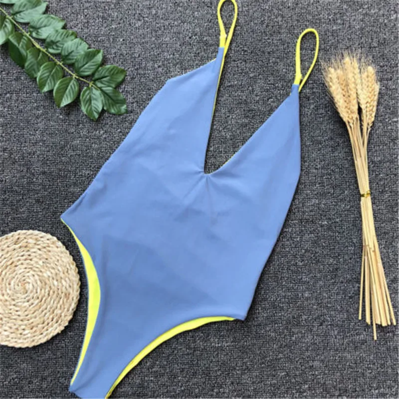 

2018 Newest One Piece Swimsuit Women Solid Color Sexy Bandage Thongs Swimwear V-Neck Bathing Suit Swim Beachwear
