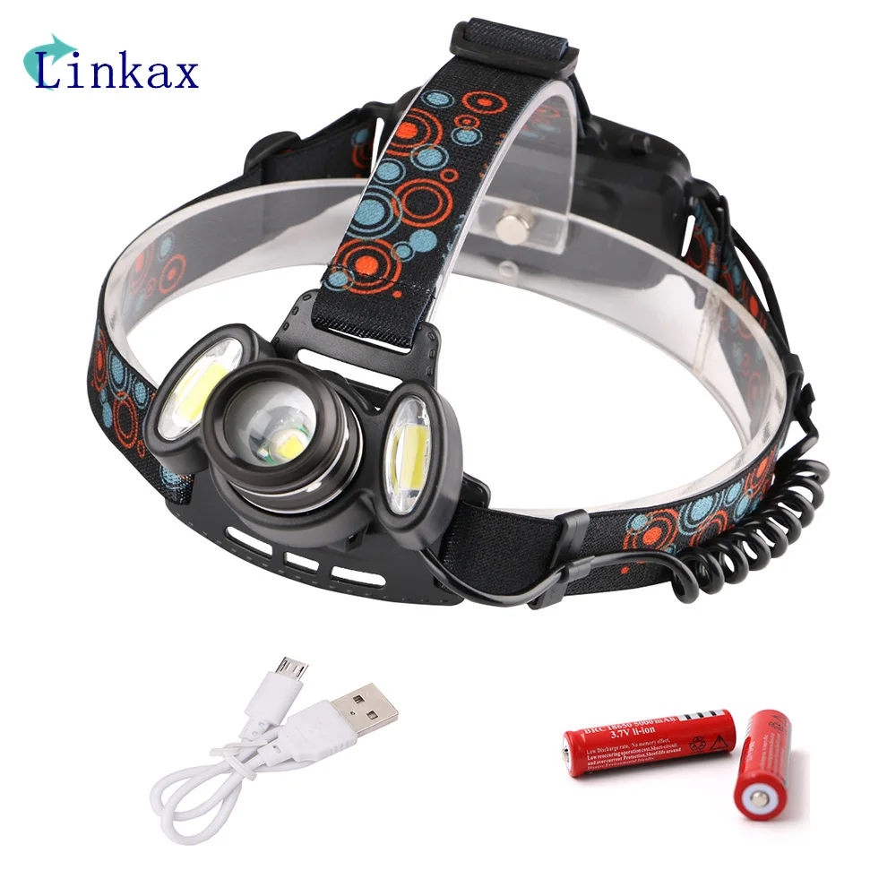 

1*T6+2*COB LED Headlight 4 Modes LED Head lamp USB Rechargeable Flashlight Torch for Camping Fishing Outdoor Headlamp