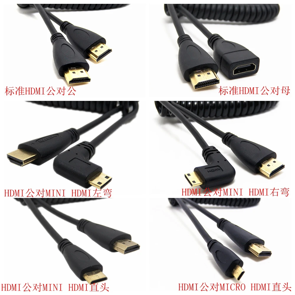 Гибкий кабель HDMI на прямой угол Mini Spring Curl V1.4 DSLR 0 5 м/2 м бесплатная доставка|mini hdmi|hdmi