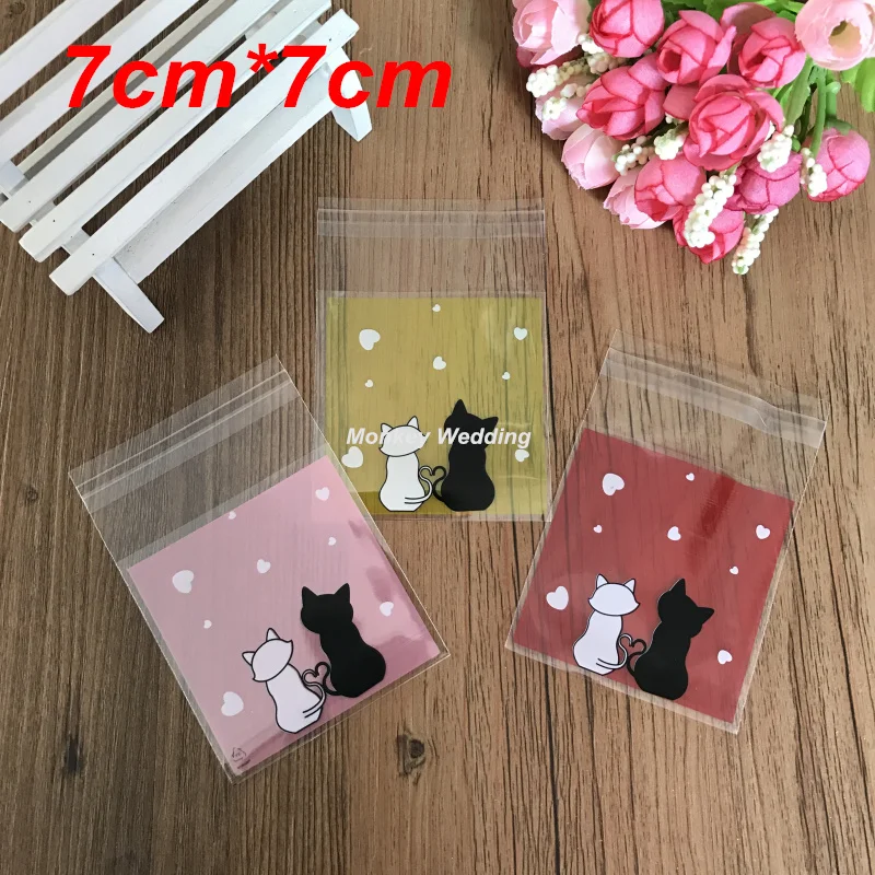 

100pcs Lovely Cat Party Cookies Biscuits Bags Self-adhesive Wedding Cellophane Bag Cake Candy Gift Bags Party Supplies