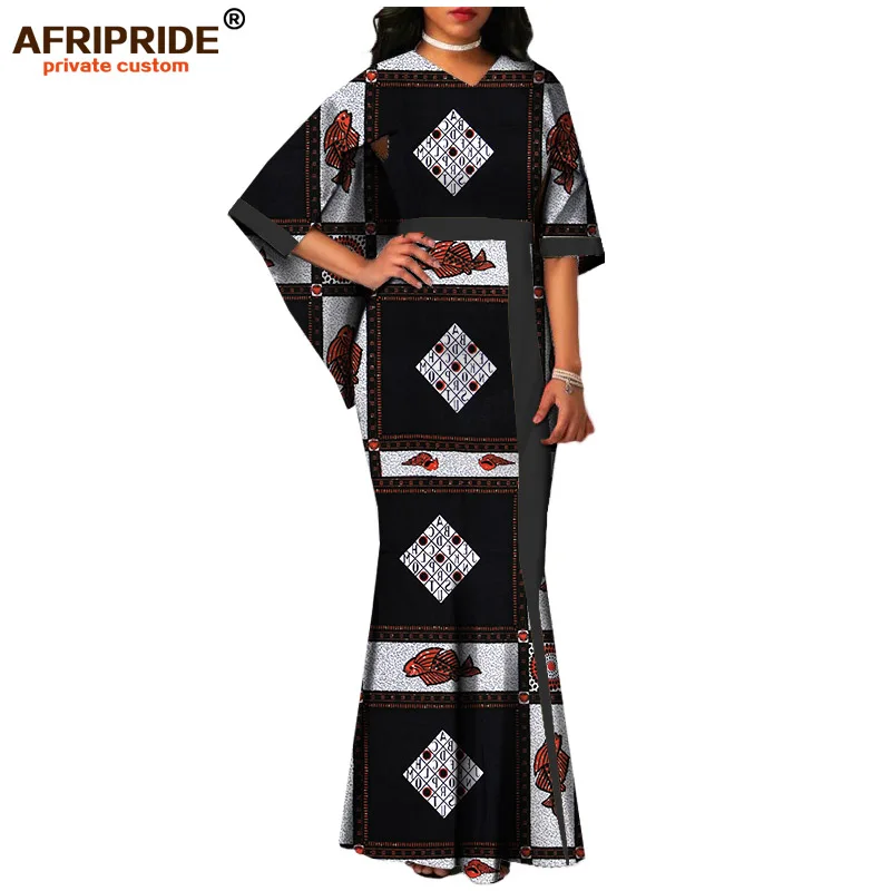 Анкара принт африканские платья для женщин AFRIPRIDE портной хлопок рукава накидки женские макси платья A722553 - Цвет: 410J