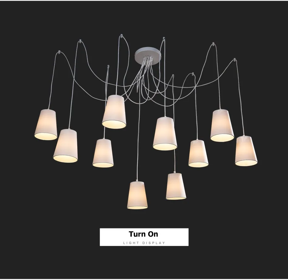 Современная мода большой паук плетеные люстры белые черные оттенки ткани / DIY 10 головок Кластеры подвесного потолочного освещения лампы
