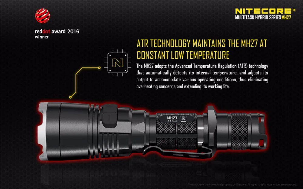 Светодиодный открытый фонарик NITECORE MH27 многозадачность факел max.1000LM Луч расстояние 462 метра тактический фонарь с батареей 18650