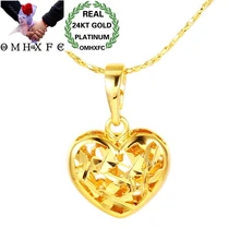 OMHXFC Европейская мода Женская Девушка Вечерние День рождения Свадьба Подарок винтажное полое сердце 24KT золотой кулон Шарм EP41