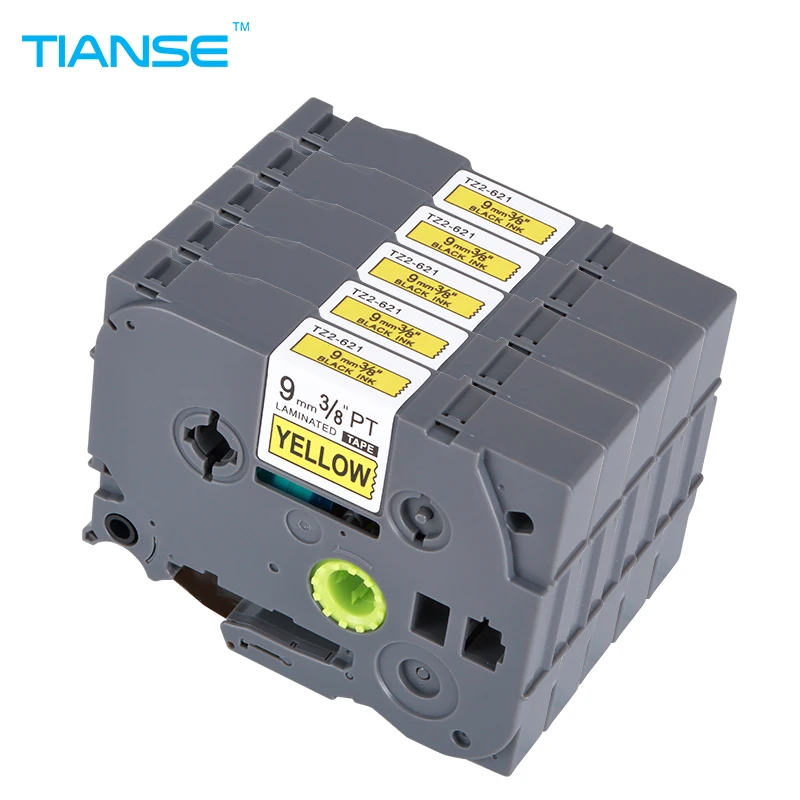 

TIANSE 5pcs or Brother Tze 621 9mm Tze621 Tze-621 Tz621 Tz-621 Tz 621 P-touch Label Maker Printer Tze Tape 9 mm Label Ribbons