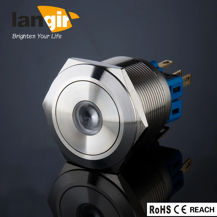 LANGIR Latching Metal Push Button Switch LED Dot illuminated Stainless steel with Pin Terminal Suitable for 25 mm Mounting Hole LANGIR Latching Metal Push Button Switch LED Dot illuminated Stainless steel with Pin Terminal Suitable for 25 mm Mounting Hole