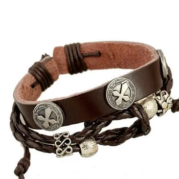 

Fashion Charm Mens Bracelet Genuine Leather Strap Handmade Braided Rope Cross Bracelet Wristband Cuff Bangle For Men Jewelry