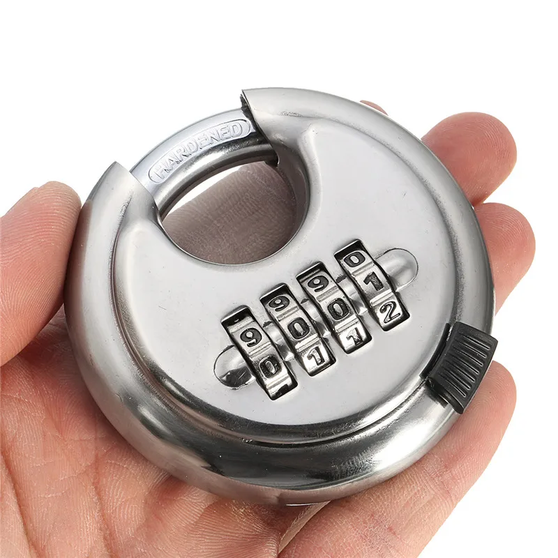 

Security Padlock Silver Steel Alloy 4 Digit Combination Master Round Shape Disc Lock for Locking Doors Windows Bags Trunk