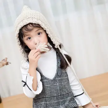 

5 Colors Children's Winter Knitted Cap Cute Baby Strap Woolen Hat Solid Color Cone Baby Knitted Hats