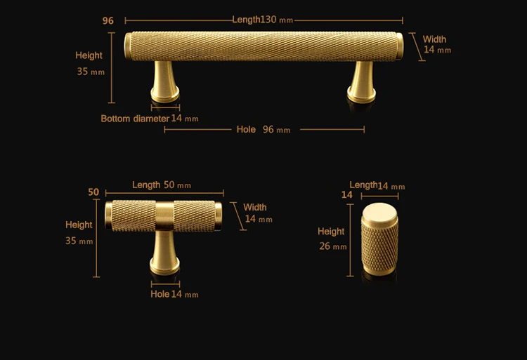Satin Brass Knurled cabinet handles Solid Brass Kitchen