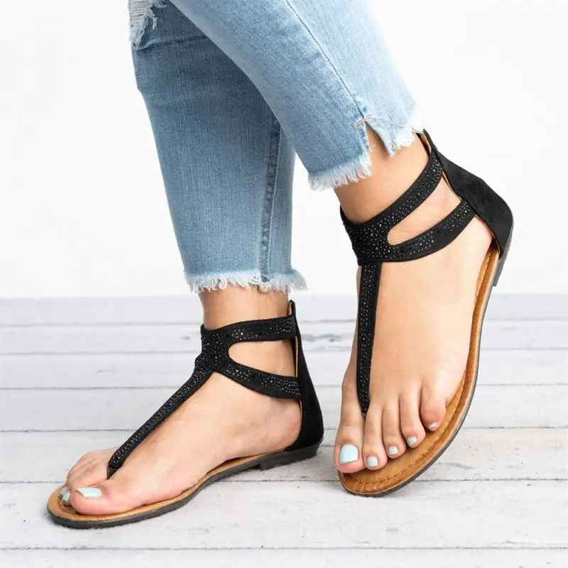 

2018 New Women Flattie Flat Heel Zipper Casual Peep-toe Solid Color Breathable sandals