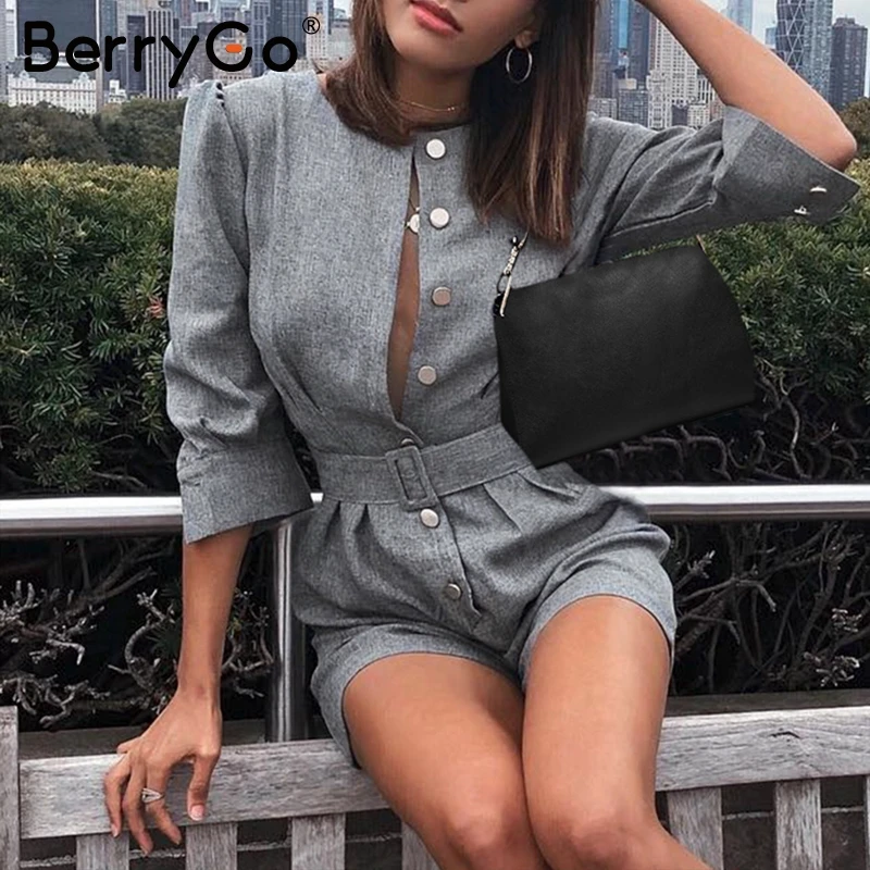 BerryGo винтажный блейзер с пуговицами Комбинезоны Женский пояс офисный женский