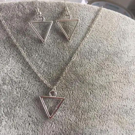 

Beach accessories fashion Gothic punk hollow alloy geometric triangle shape necklace earrings female jewelry set