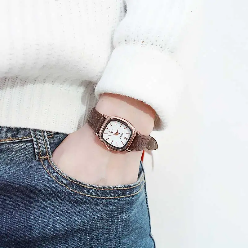 Простые Кожаные квадратные наручные часы с маленьким циферблатом Модные женские нарядные наручные часы минималистичные свежие женские часы erkek saat