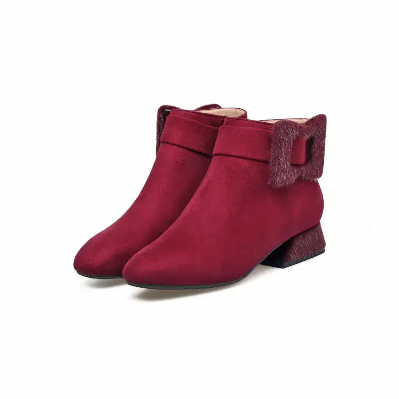 Stiefeletten Smeeroon Winter Zip Flock Große Damen wein Med Karree Qualität Heels Hohe Stiefel rot Mode Frauen Schuhe Schwarzes Größe Herbst PPwqrSY