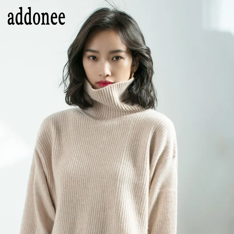 

Autumn Women New Design Turtleneck Turn-down Collar Cashmere Wild Casual Solid Sweater High Quality Comfortable Thick Loose