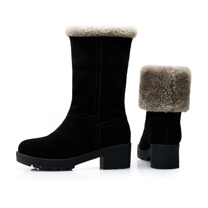 Bout En Hiver Faux Femme Daim veau Bottes Chunky De b Warmy Cuissardes A Hauts Neige Mid Femmes Fourrure Slip On Rond Talons fpxwq4fa